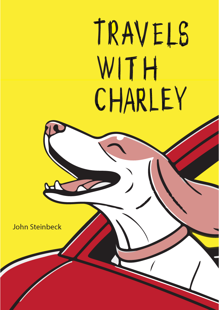 book_cover_travels_with_charley Travels with Charley book cover featuring illustrated dog on yellow background