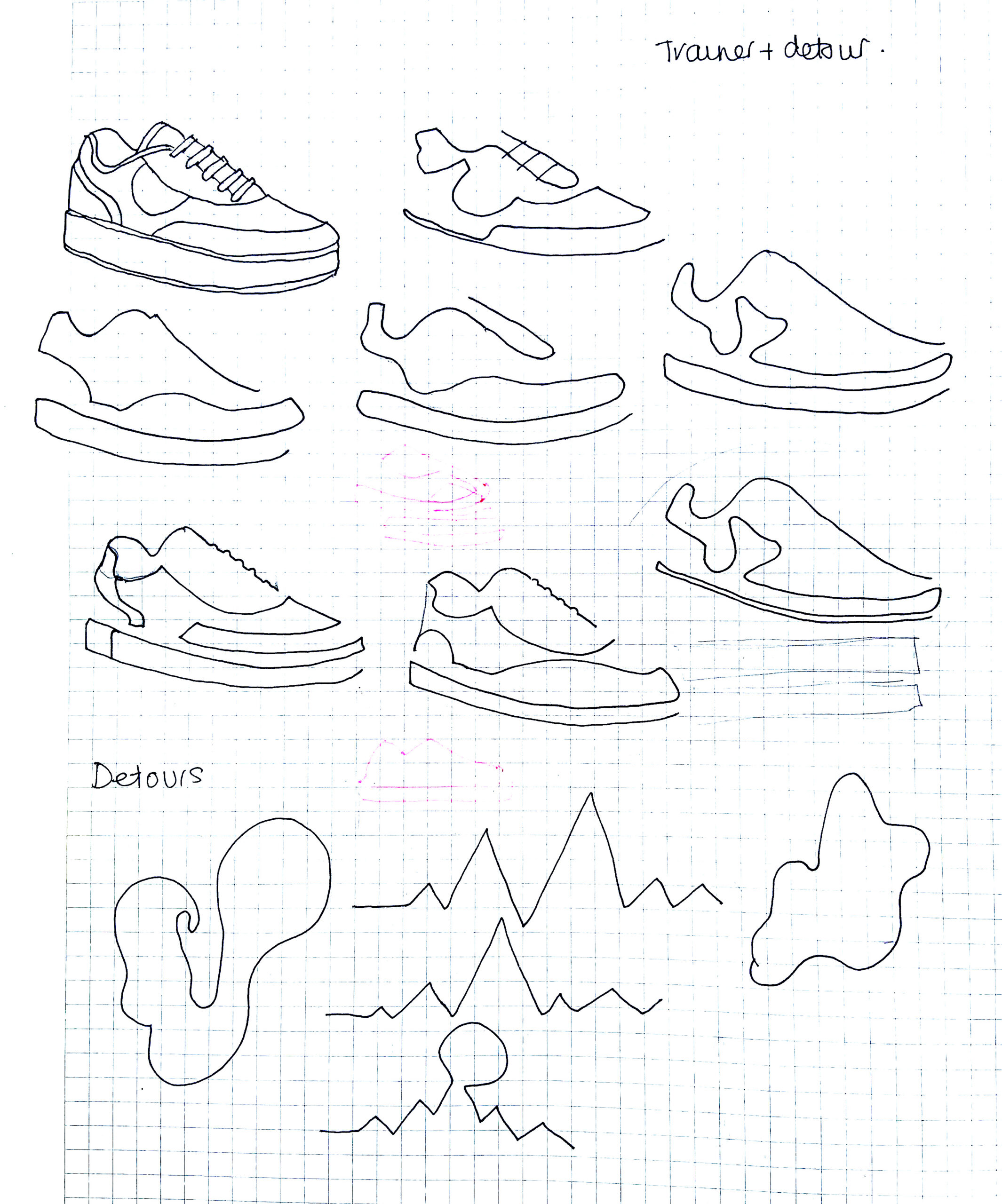 Hand-drawn process sketches for Running Detour logo